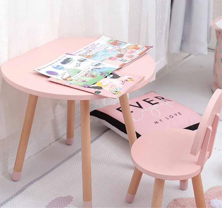 Wooden Kids Table and Chair Cartoon Mushroom Shape Kindergarten Children Study Desk Set